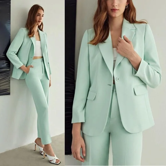 MOTF SHEIN STRUCTURED SINGLE BUTTON BLAZER Mint Green Size XS NWT - Picture 1 of 12